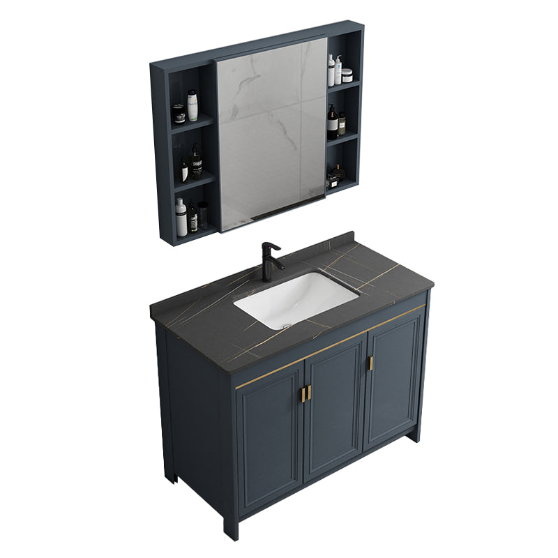 Blue Bathroom Vanity Metal Frame Single Sink Rectangle Mirror Bath Vanity with 2 Doors