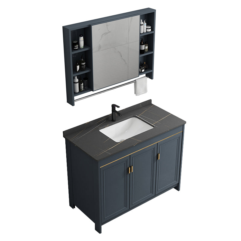 Blue Bathroom Vanity Metal Frame Single Sink Rectangle Mirror Bath Vanity with 2 Doors