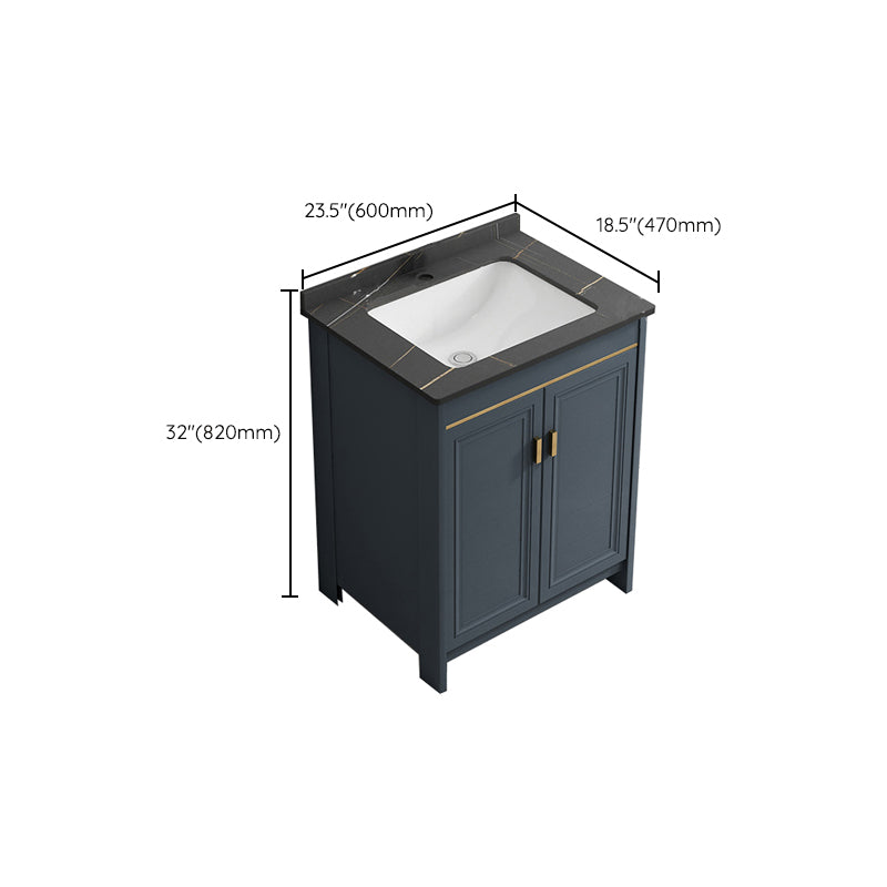 Blue Bathroom Vanity Metal Frame Single Sink Rectangle Mirror Bath Vanity with 2 Doors