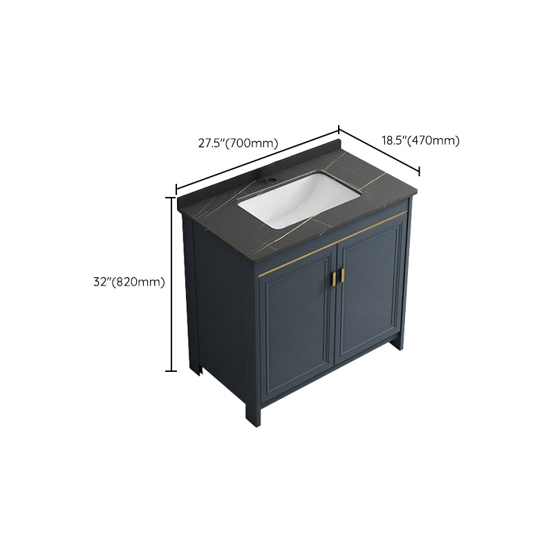 Blue Bathroom Vanity Metal Frame Single Sink Rectangle Mirror Bath Vanity with 2 Doors