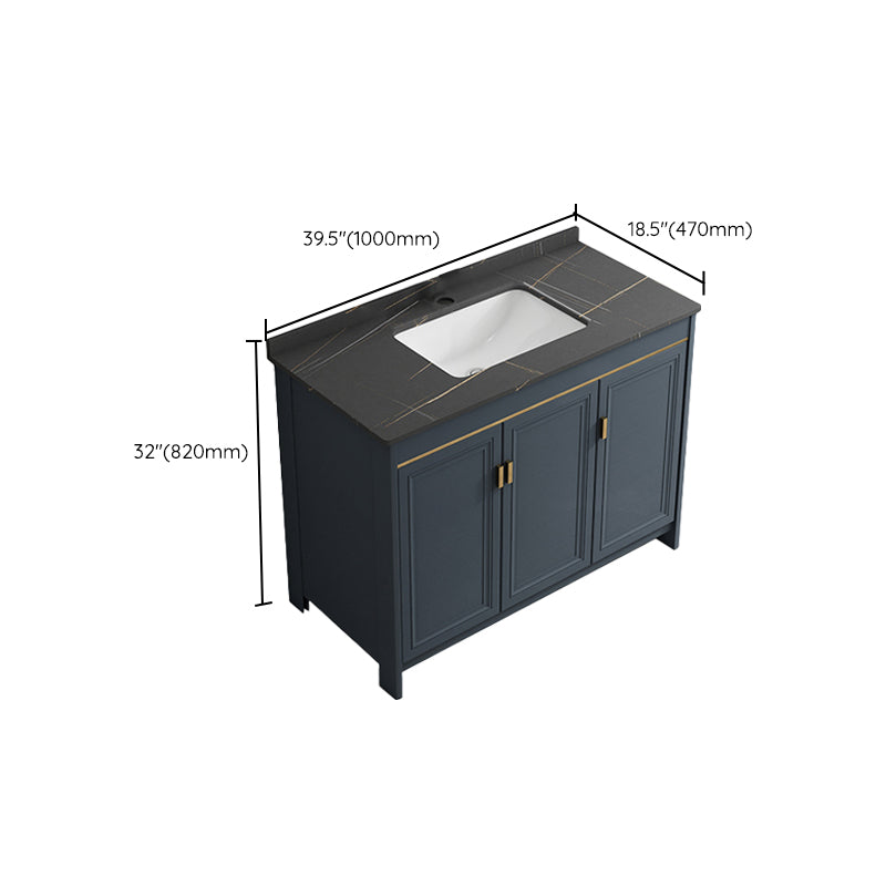 Blue Bathroom Vanity Metal Frame Single Sink Rectangle Mirror Bath Vanity with 2 Doors