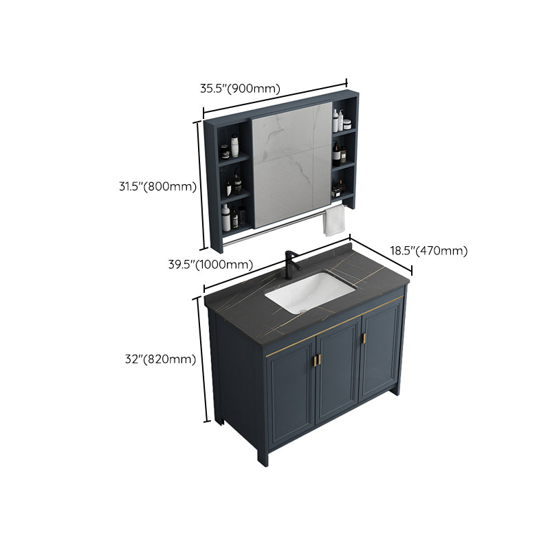 Blue Bathroom Vanity Metal Frame Single Sink Rectangle Mirror Bath Vanity with 2 Doors