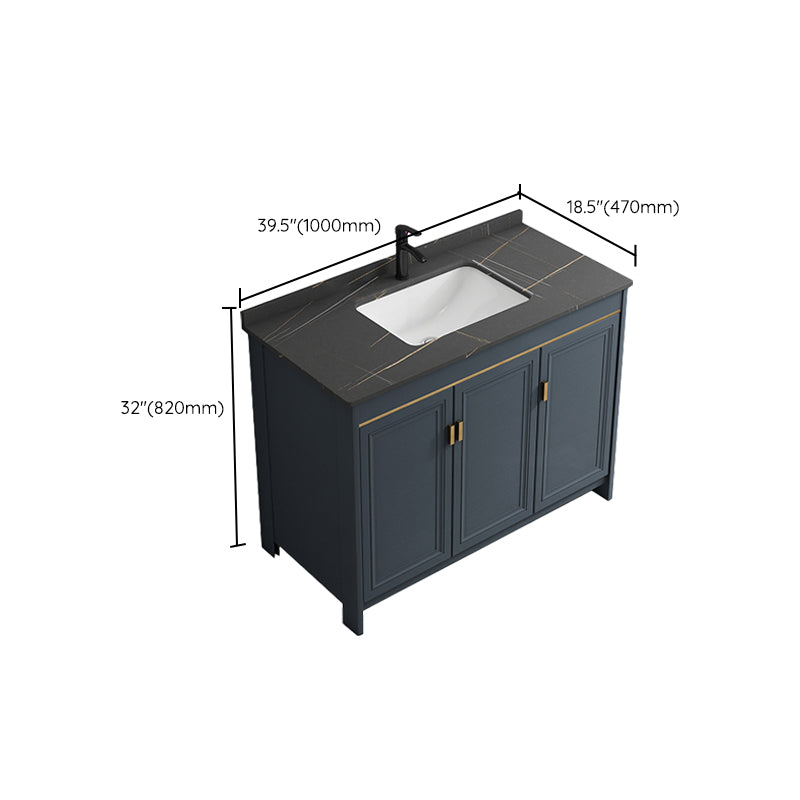 Blue Bathroom Vanity Metal Frame Single Sink Rectangle Mirror Bath Vanity with 2 Doors