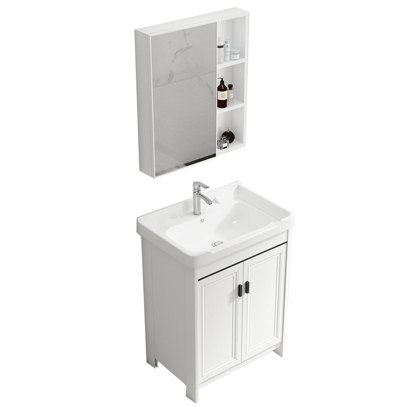 Rectangle Vanity Set White 2 Doors Freestanding Metal Frame Single Sink Vanity