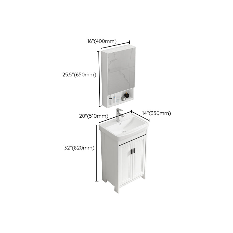 Rectangle Vanity Set White 2 Doors Freestanding Metal Frame Single Sink Vanity