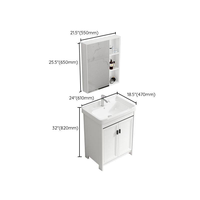 Rectangle Vanity Set White 2 Doors Freestanding Metal Frame Single Sink Vanity