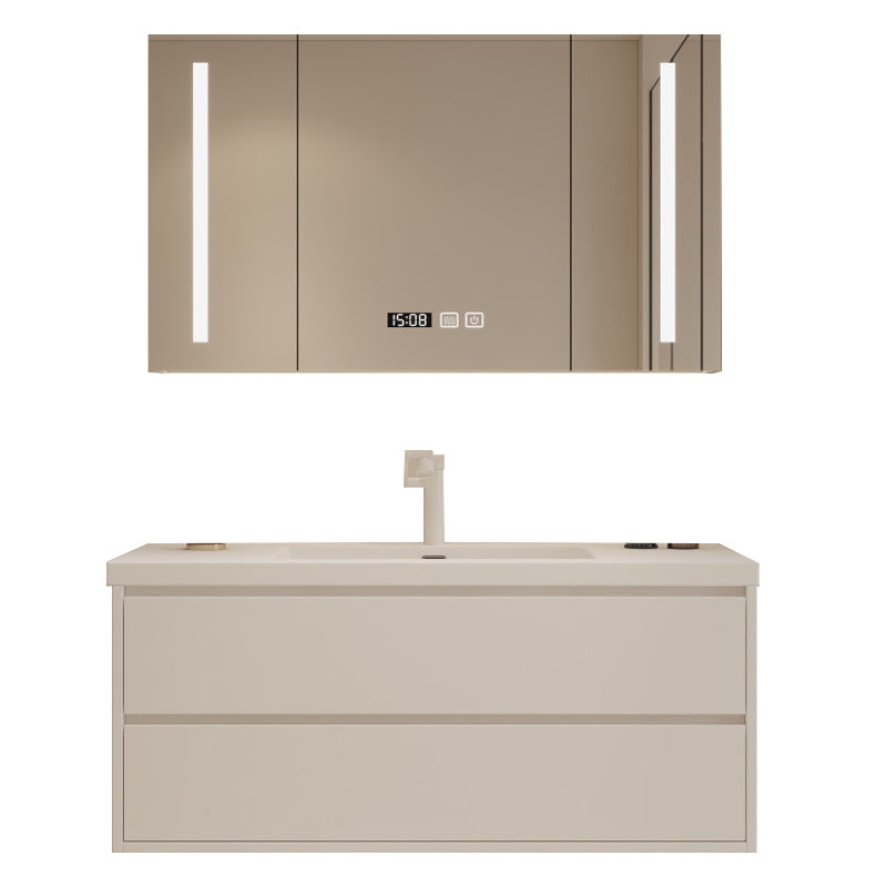White Bathroom Vanity Wood Rectangle Single Sink Wall Mount 2 Drawers Vanity Set