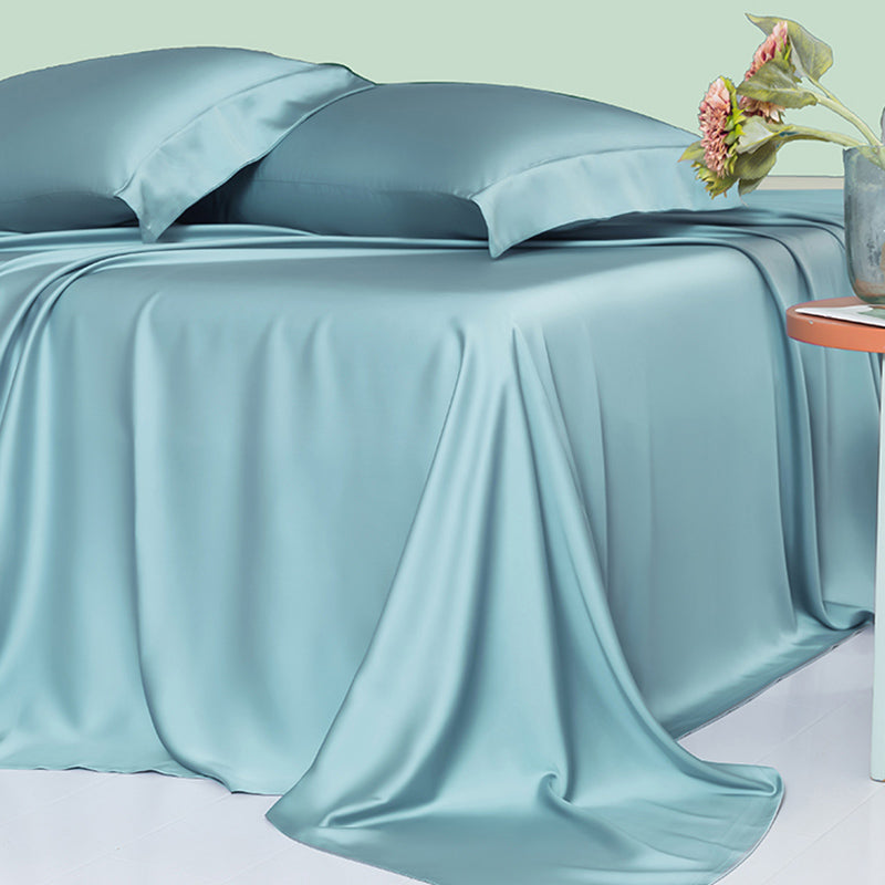 Fitted Sheet Silk Solid Color Breathable Wrinkle Resistant Super Soft Bed Sheet Set