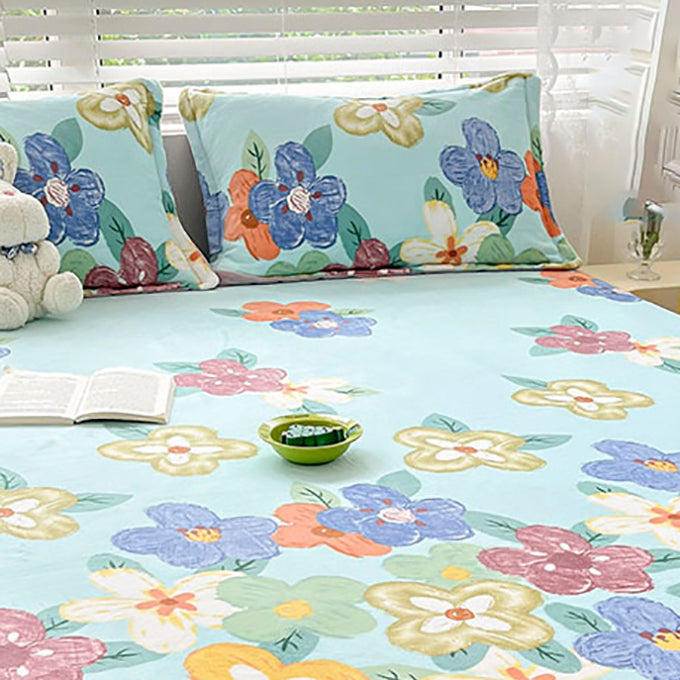 Cotton Sheet Set Flower Printed Wrinkle Resistant Super Soft Bed Sheet Set