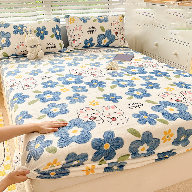 Cotton Sheet Set Flower Printed Wrinkle Resistant Super Soft Bed Sheet Set