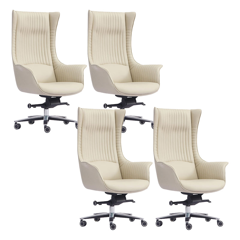 Fixed Arms Desk Chair Modern No Distressing Leather Ergonomic Office Chair with Wheels