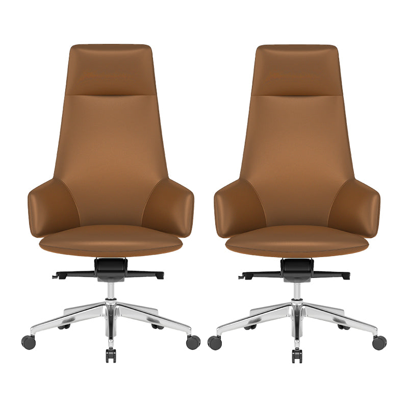 Fixed Arms Leather Desk Chair Modern No Distressing Ergonomic Office Chair with Wheels