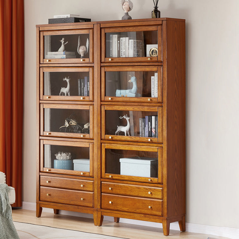 Modern Style Closed Back Bookshelf Wooden Standard Bookcase with Drawers