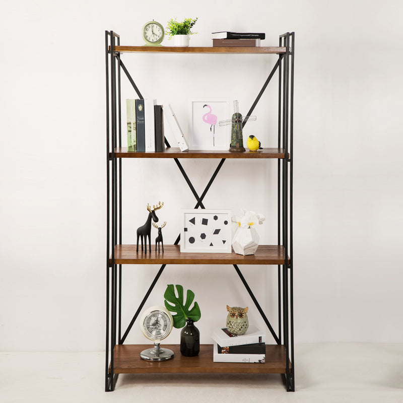 Wooden Open Back Bookshelf Etagere Industrial Bookcase with Shelves