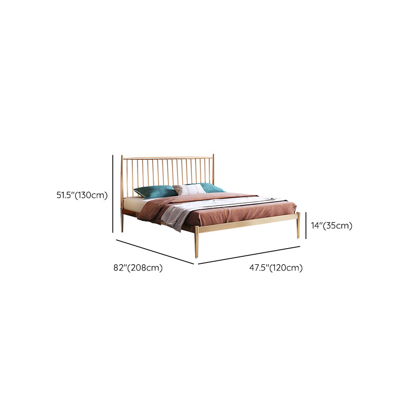 Glam Golden Finish Metallic Bed Wire-Grid Iron Bed Frame with Headboard