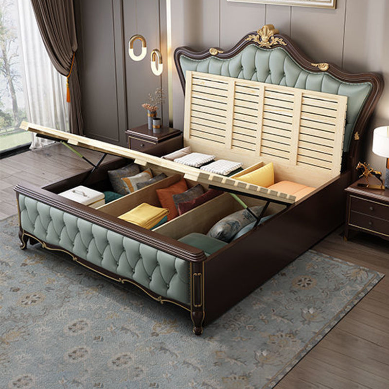 84.65 inch Wide Glam Bed Frame Rubberwood Solid Color Standard Bed with Headboard