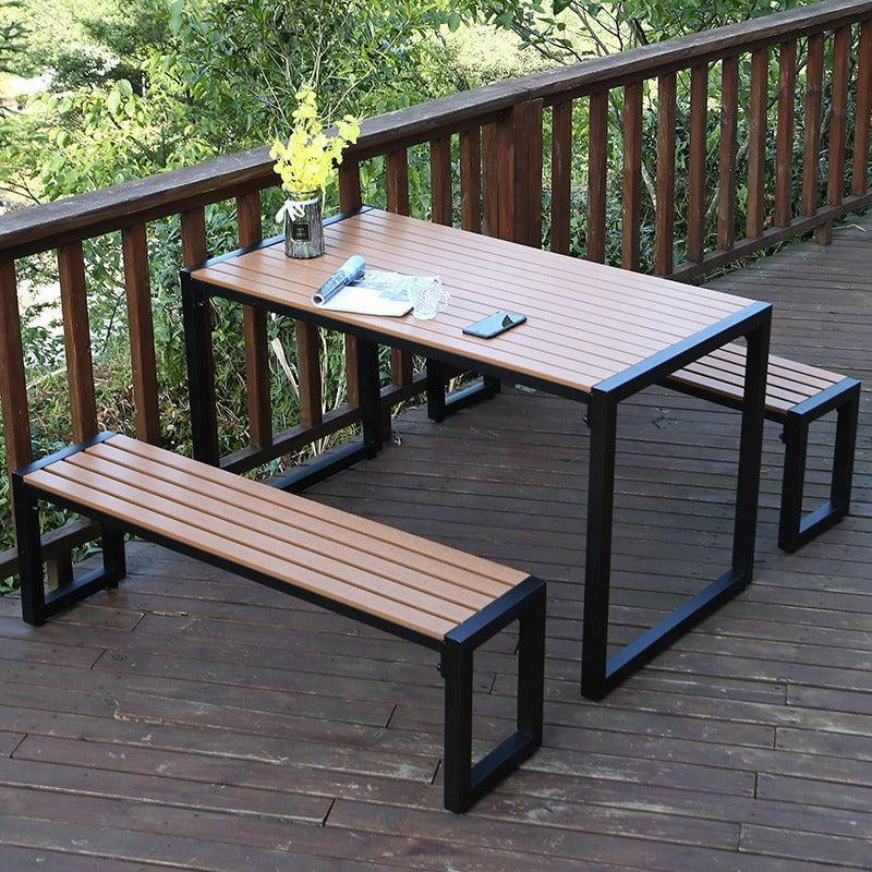 Metal and Wood Dining Set Rectangle Industrial Water Resistant Dining Table