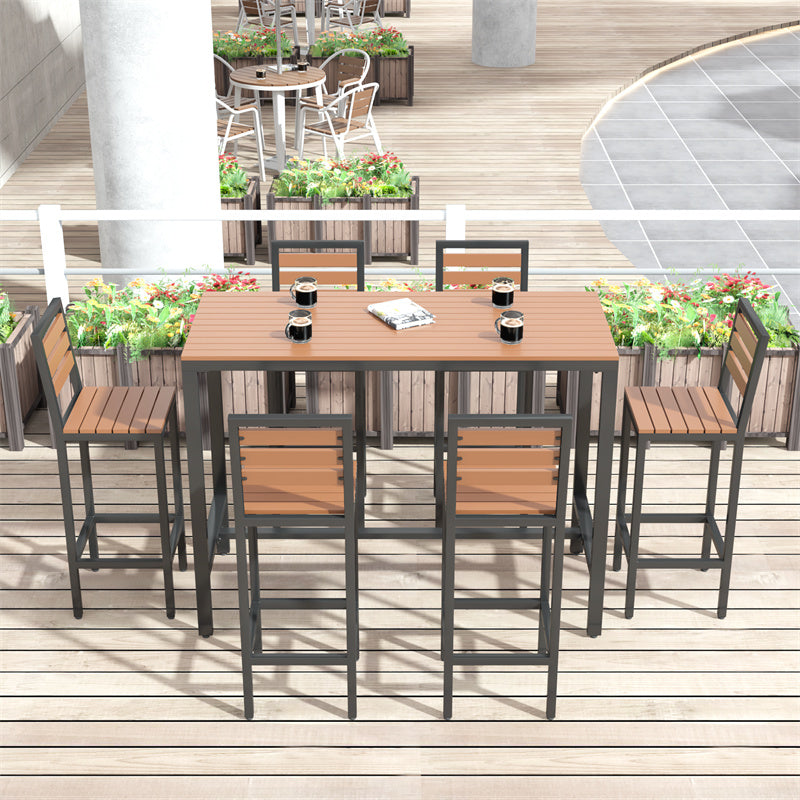 Metal and Wood Patio Table Rectangle Industrial No Distressing Bar Table