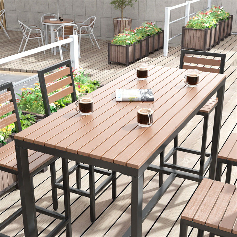 Metal and Wood Patio Table Rectangle Industrial No Distressing Bar Table