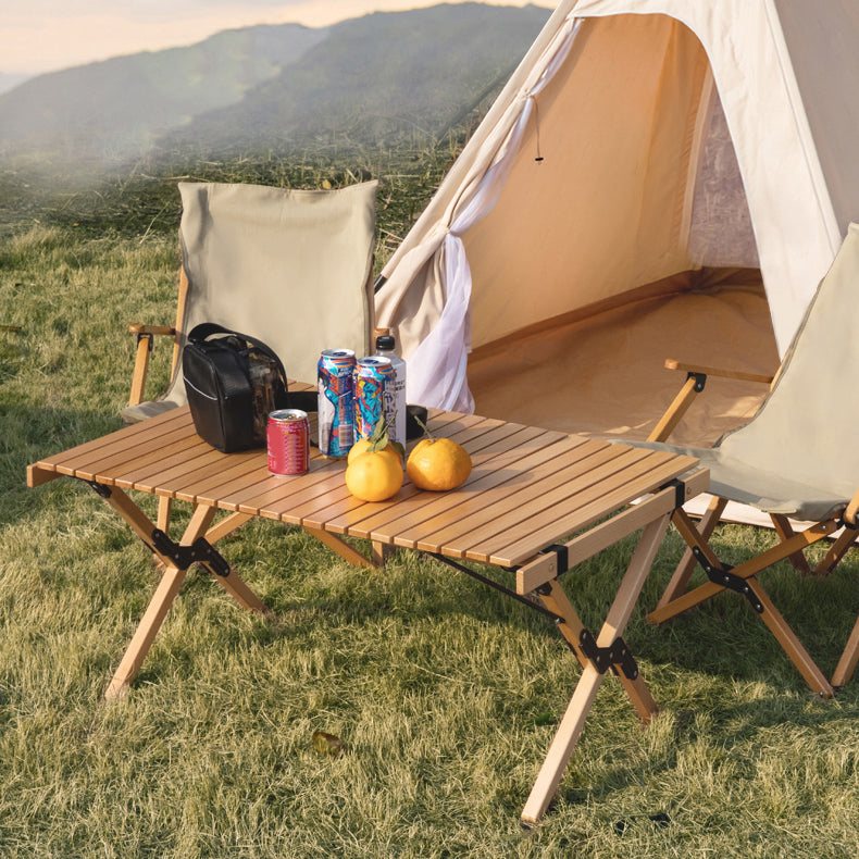 Industrial Patio Table Solid Wood Beech Foldable Camping Table