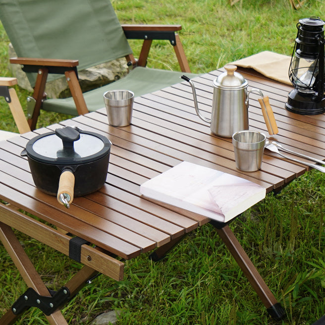Industrial Patio Table Solid Wood Beech Foldable Camping Table