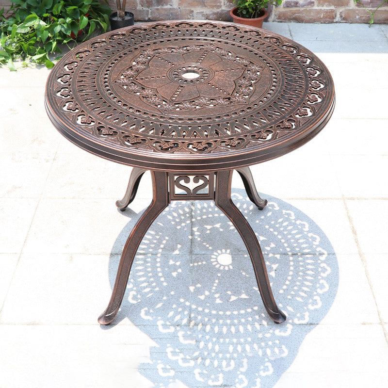 Dark Brown Boho Dining Table Set 1/5 Pcs Metal Outdoor Dining Set