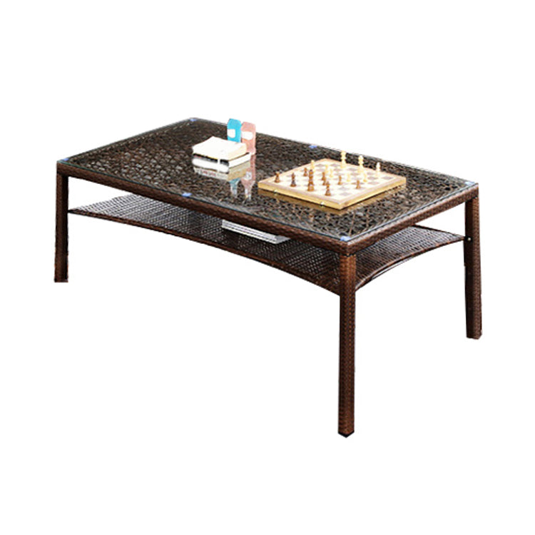 Contemporary Glass Top Dining Table Set 1/2/5/7 Pcs Brown Wicker Dining Set