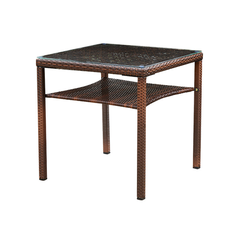 Contemporary Glass Top Dining Table Set 1/2/5/7 Pcs Brown Wicker Dining Set