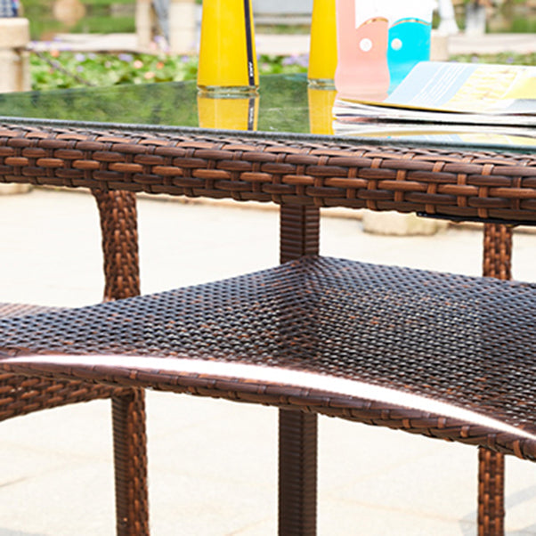 Contemporary Glass Top Dining Table Set 1/2/5/7 Pcs Brown Wicker Dining Set