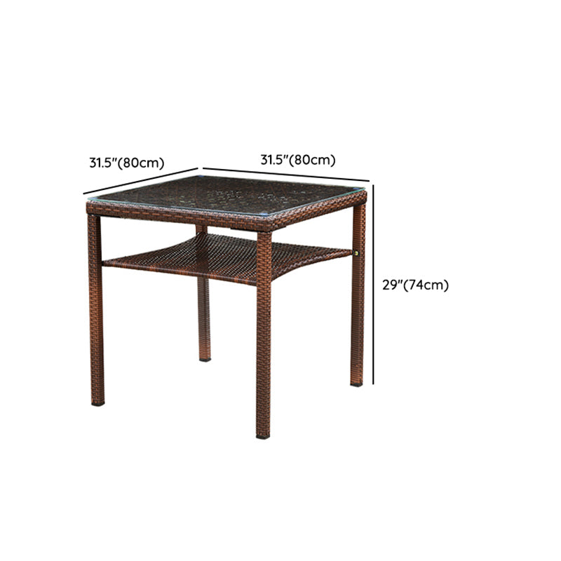 Contemporary Glass Top Dining Table Set 1/2/5/7 Pcs Brown Wicker Dining Set