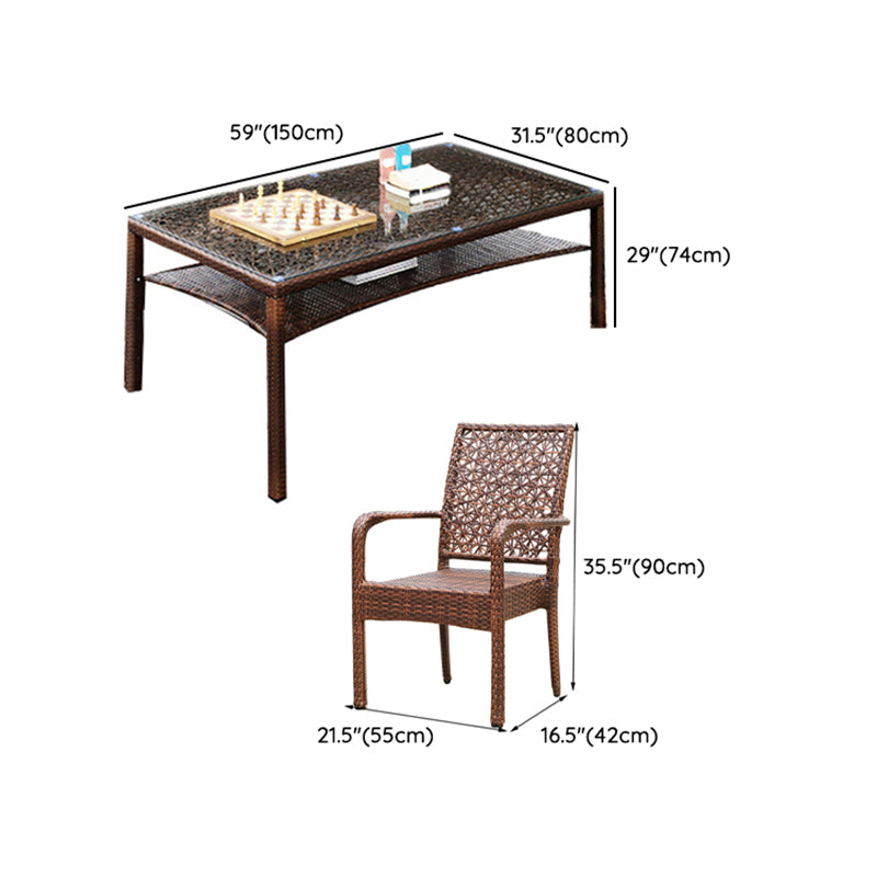 Contemporary Glass Top Dining Table Set 1/2/5/7 Pcs Brown Wicker Dining Set