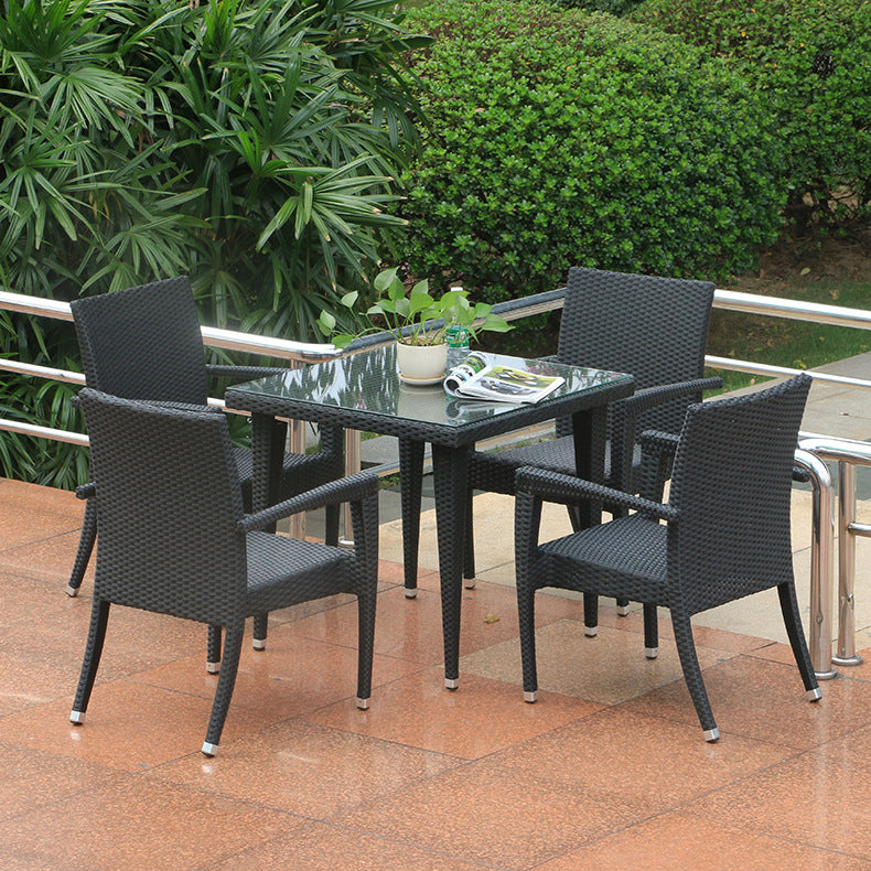 Modern Style Wicker Dining Set Wood Square 1/5 Pieces Dining Set