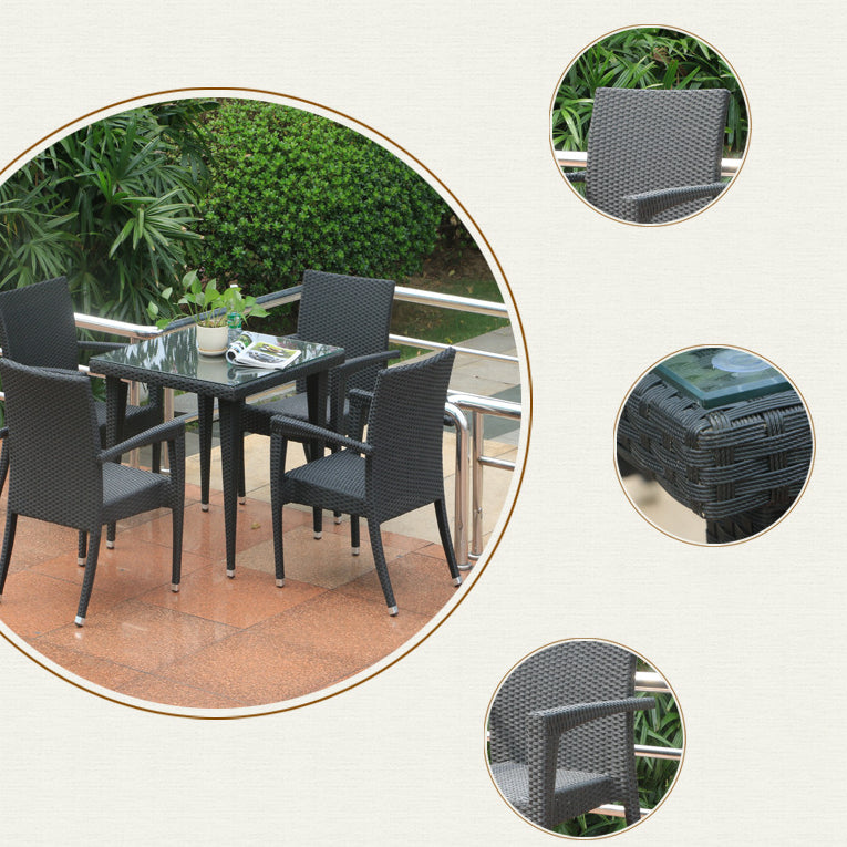 Modern Style Wicker Dining Set Wood Square 1/5 Pieces Dining Set