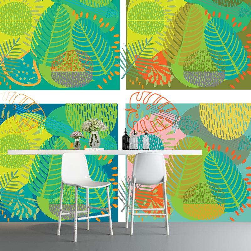 Plant Illustration Resistant Mural Wallpaper Environment Friendly Sleeping Room Wall Mural