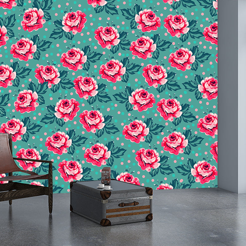 Flower Illustration Wallpaper Mildew Resistant Sleeping Room Wall Mural