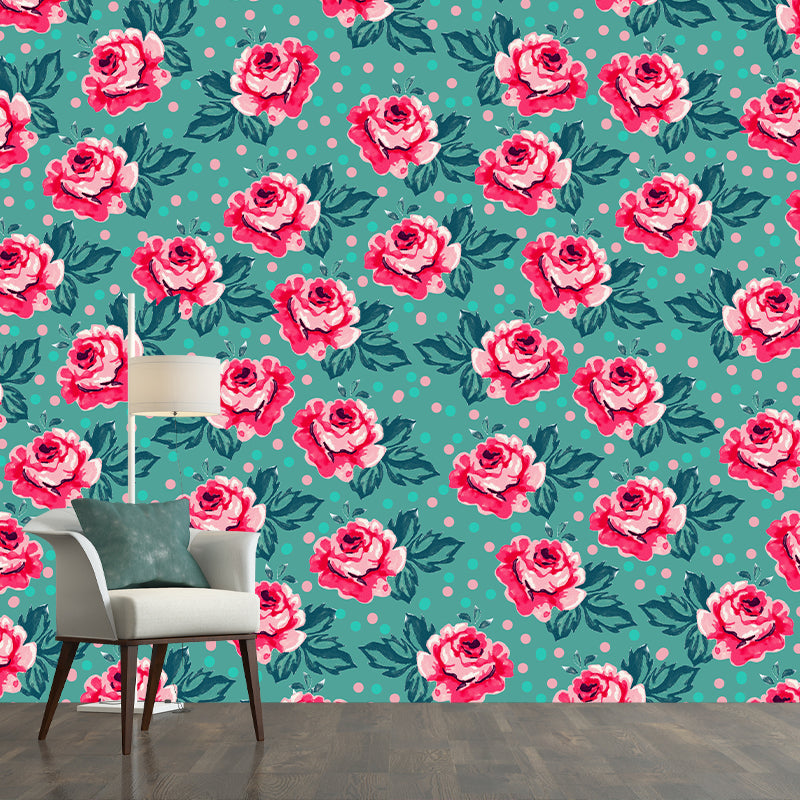Flower Illustration Wallpaper Mildew Resistant Sleeping Room Wall Mural