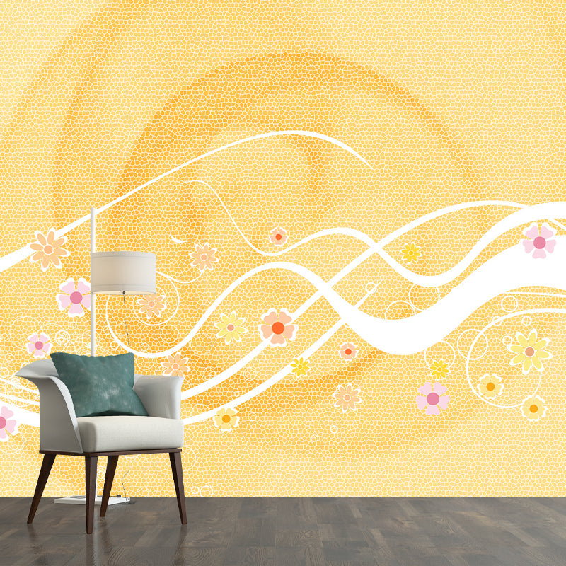 Environment Friendly Mural Wallpaper Flowers Illustration Indoor Wall Mural