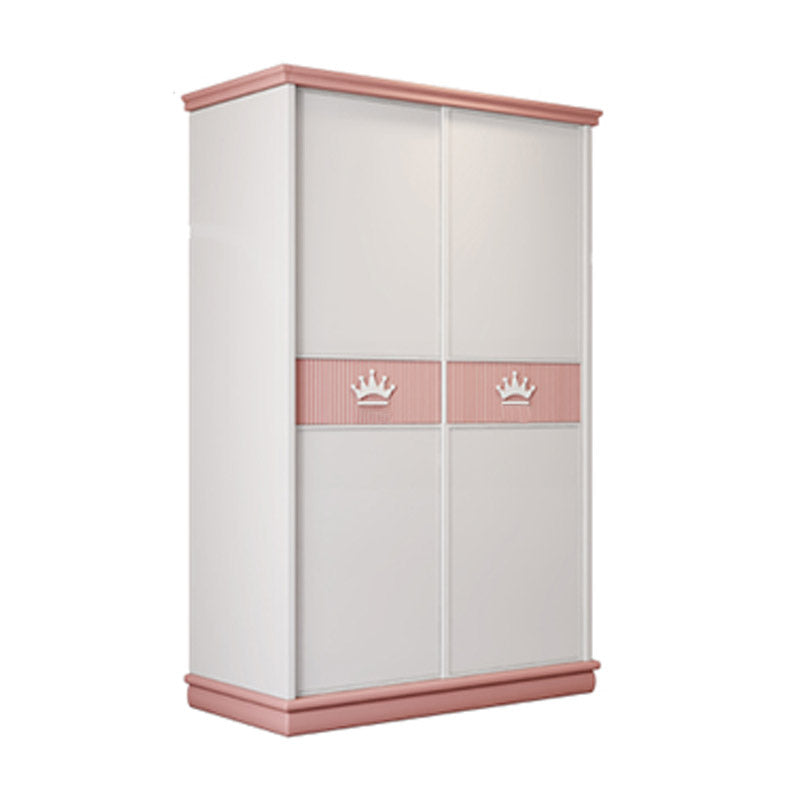 Contemporary Wooden Wardrobe Cloth Rod Included Kids Closet with Sliding Door