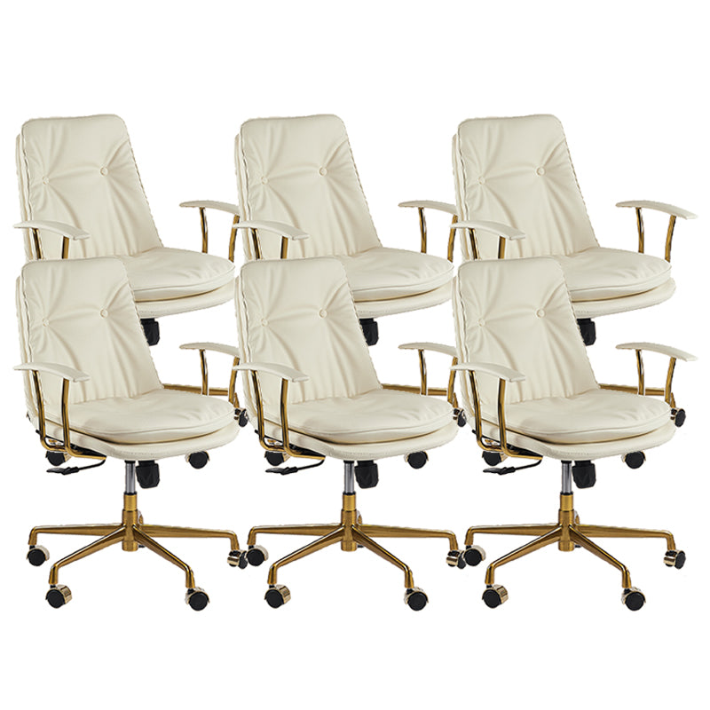 Leather Fixed Arms Desk Chair Modern No Distressing Ergonomic Office Chair with Wheels