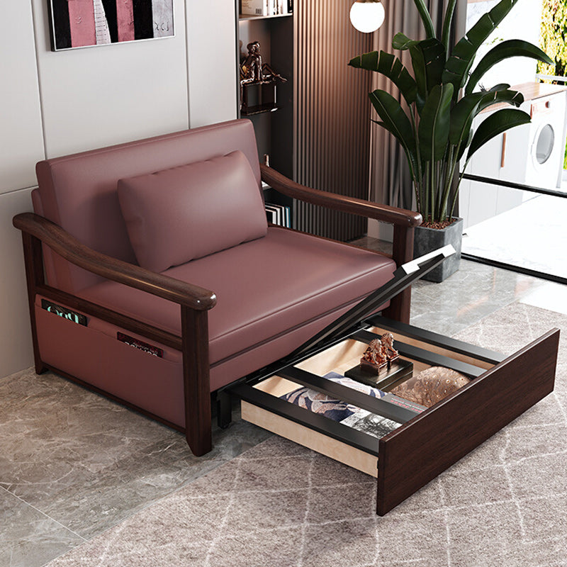 Rubberwood Sleeper Sofa with Box Faux Leather Sloped Arm Sofa Bed