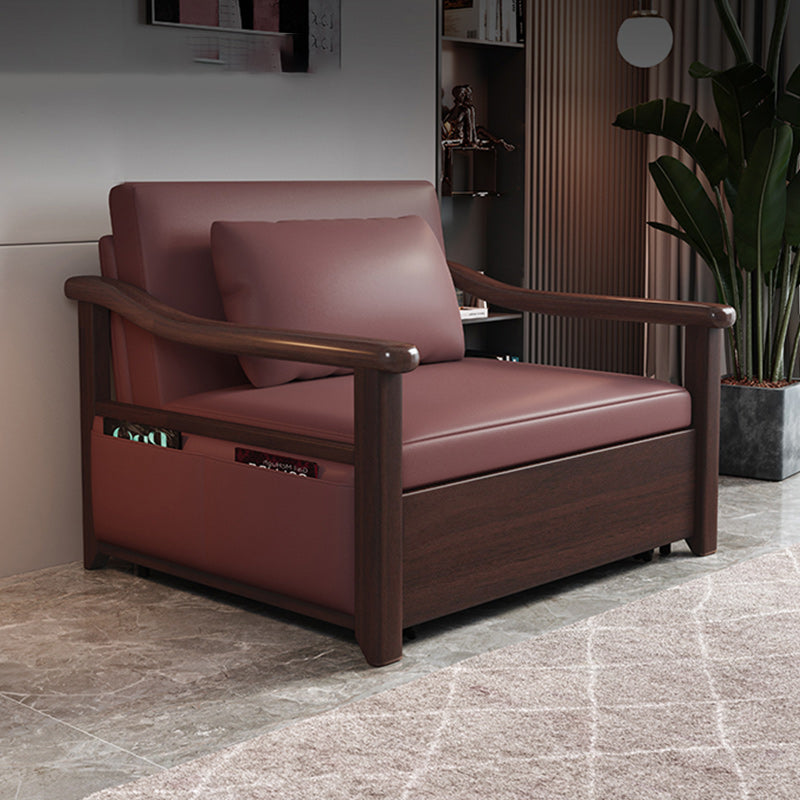 Rubberwood Sleeper Sofa with Box Faux Leather Sloped Arm Sofa Bed
