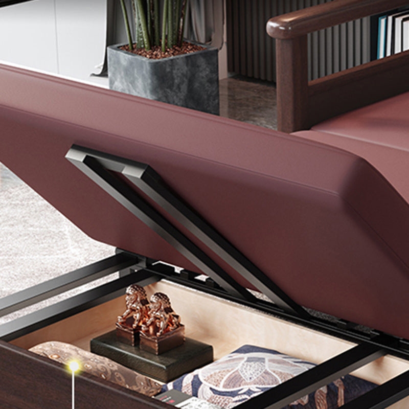 Rubberwood Sleeper Sofa with Box Faux Leather Sloped Arm Sofa Bed