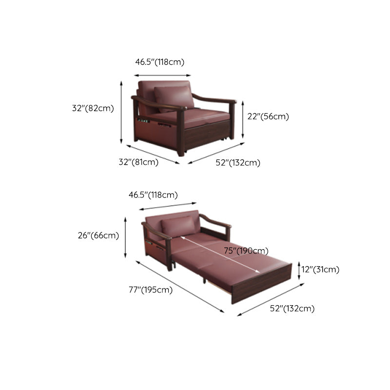 Rubberwood Sleeper Sofa with Box Faux Leather Sloped Arm Sofa Bed