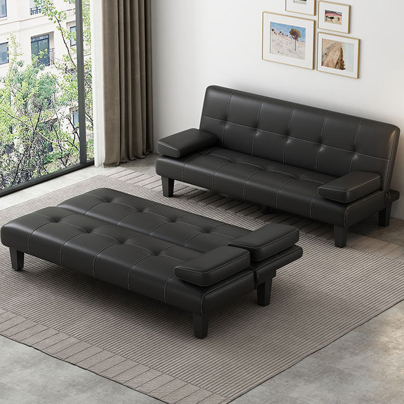 Contemporary Upholstered Sofa Bed PU Leather Convertible Sofa in Black