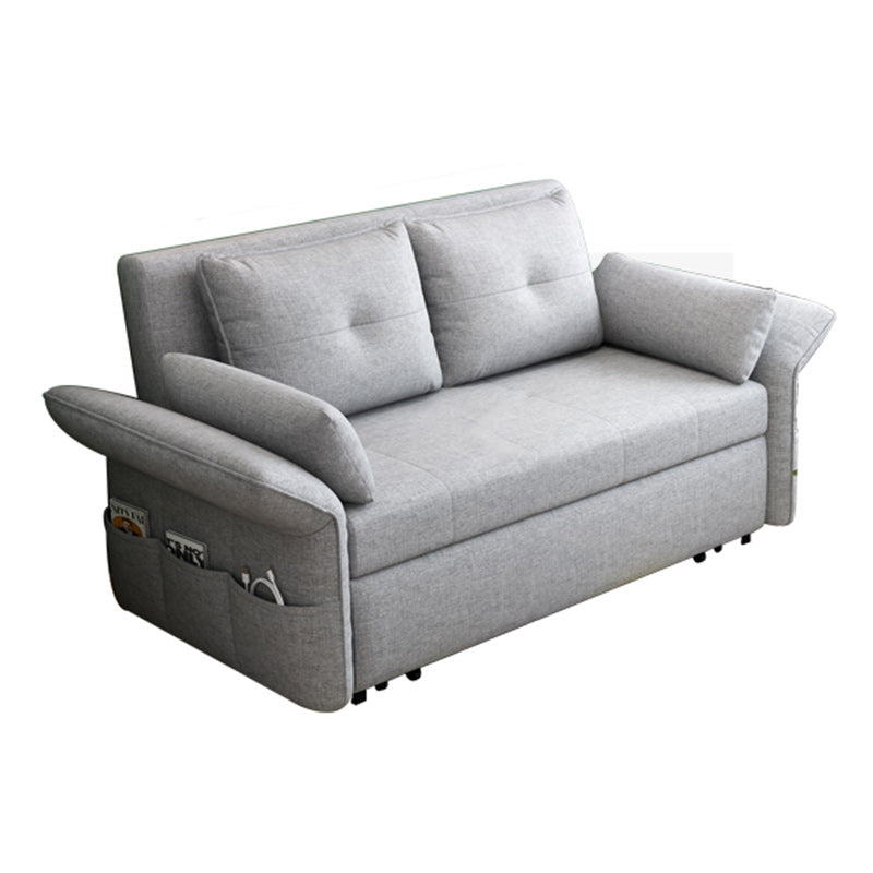 Modern Fabric Sleeper in Light Gray Flared Arm Futon And Mattress with Storage