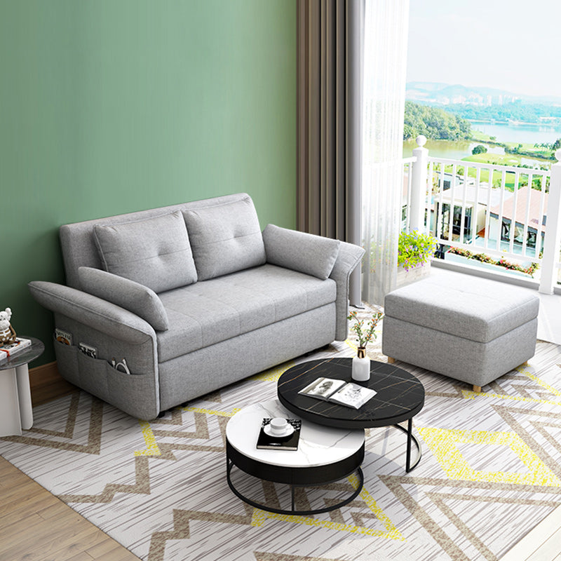 Modern Fabric Sleeper in Light Gray Flared Arm Futon And Mattress with Storage