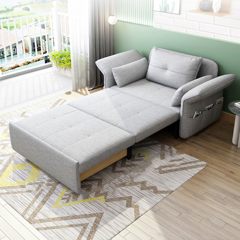 Modern Fabric Sleeper in Light Gray Flared Arm Futon And Mattress with Storage