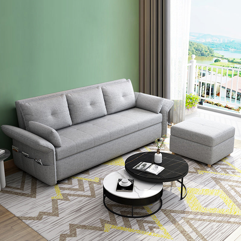 Modern Fabric Sleeper in Light Gray Flared Arm Futon And Mattress with Storage