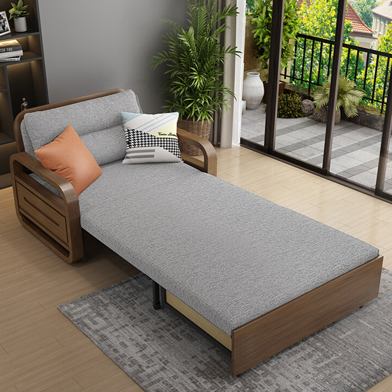Upholstered Sleeper in Gray Solid Wood Futon And Mattress with Storage