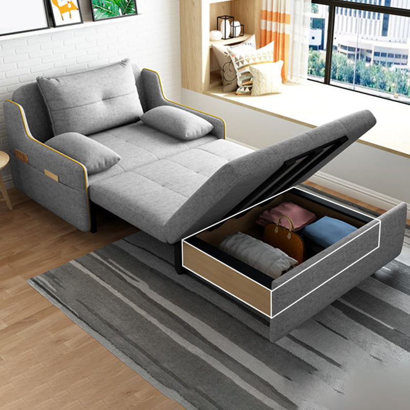 Storage Futon in Gray Modern Fabric Futon And Mattress with Pillows